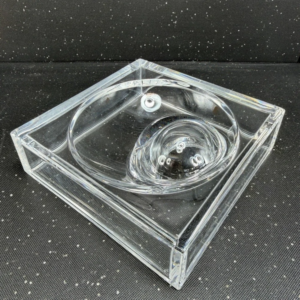 Vintage Italian Thick Acrylic Square Ash Holder Catchall Clear Lucite Italy VTG